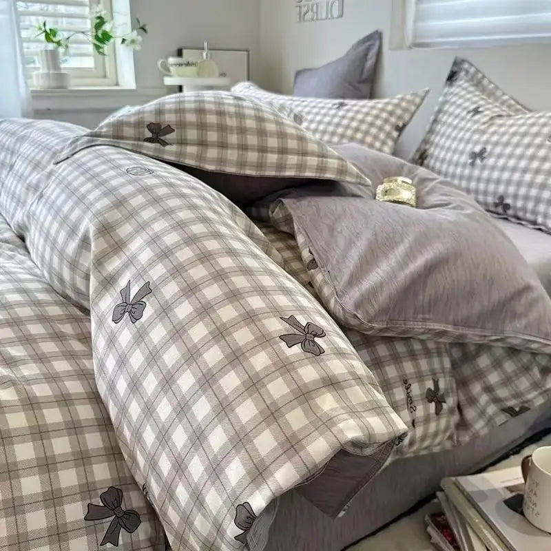Ins Nordic Duvet Cover Set 2024 Summer Twin Queen Size Kids Adult Flat Sheet Pillowcase No Filler Fashion Bed Linens