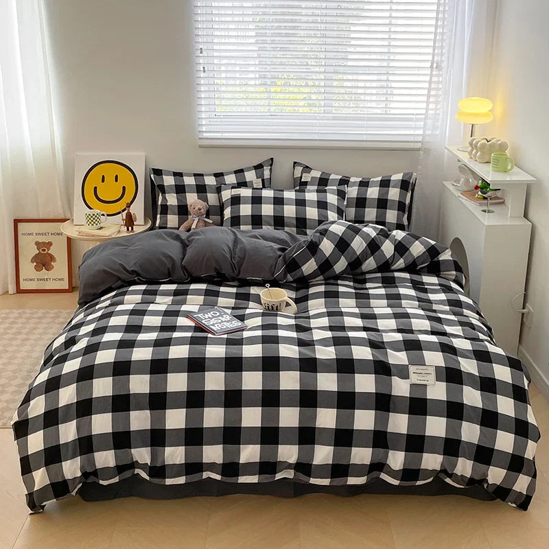 Japanese Style Blue Check Bedding Set