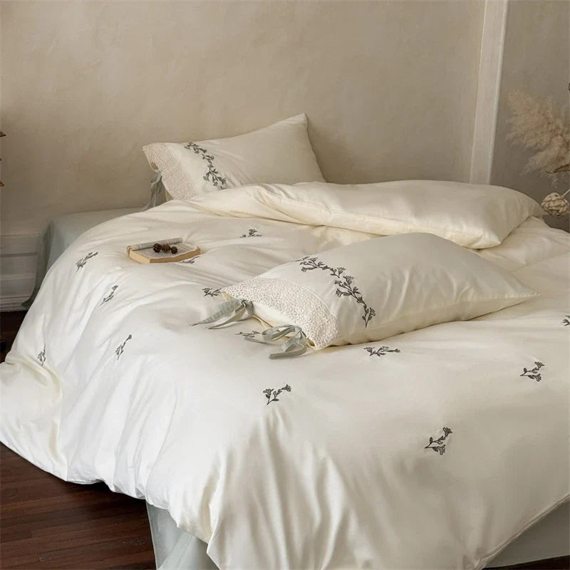 Flowers Embroidery Luxury Bedding Set