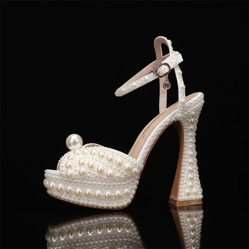 Luxury Handmade White Full Pearl Pumps