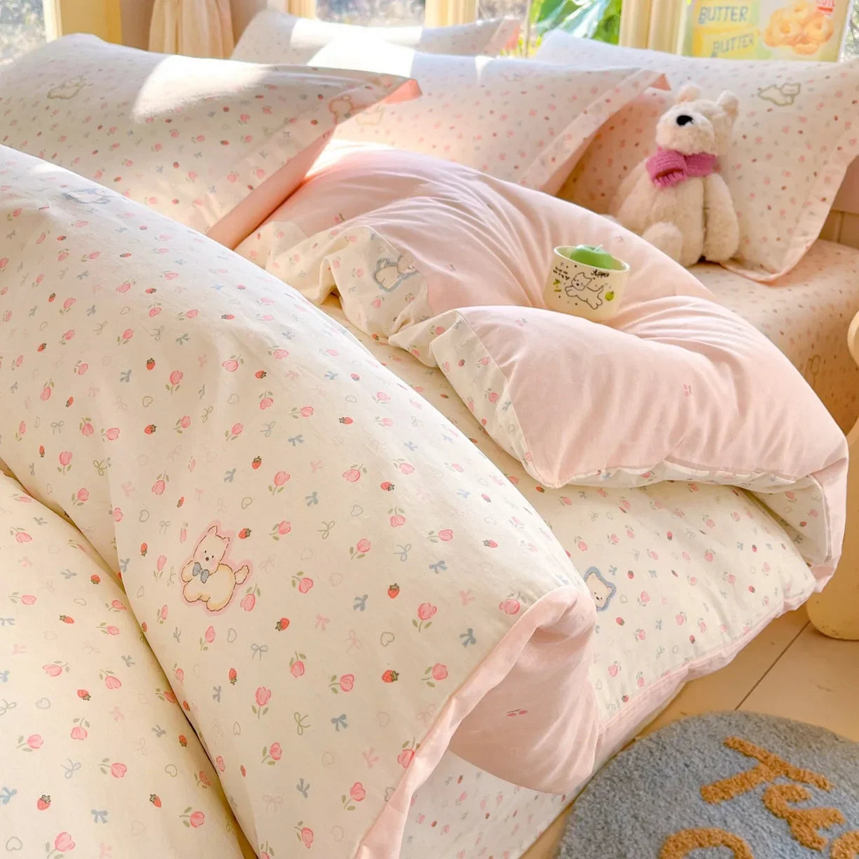 Pastoral Style Florals 100% Cotton Duvet Cover Soft Skin Friendly Single Double Bed Covers Pillowcases Queen King Bedding Set