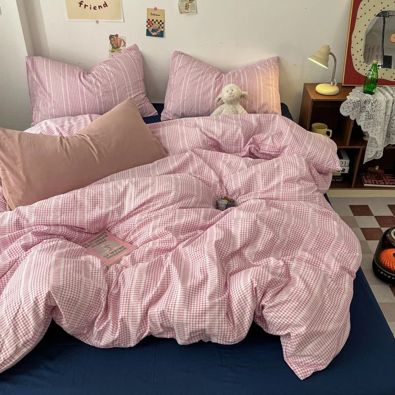 Vintage Double Sided Red Plaid Bedding Set