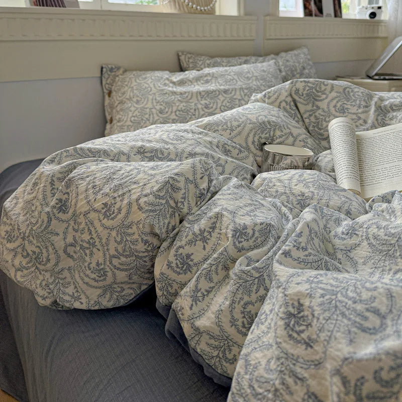 Korean Button Style Floral Print Bedding Set