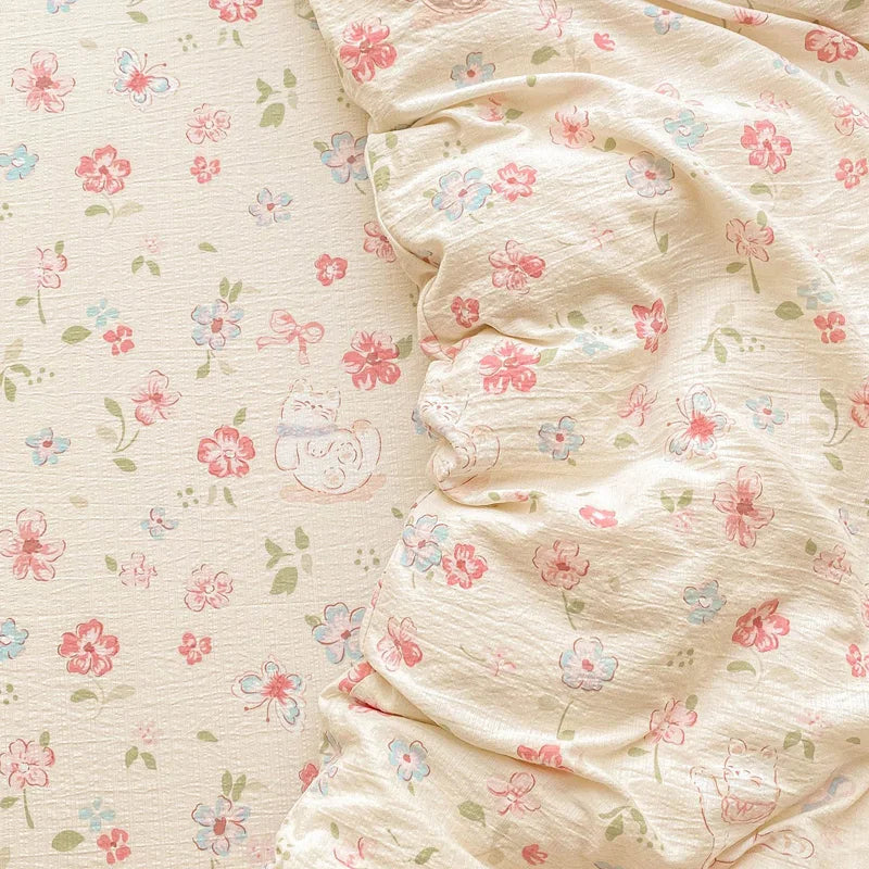 3pc Pink Flower Printed Duvet Cover Sets Floral Style High Quality Soft Bedding Queen Size Duvets Cover with Pillowcase