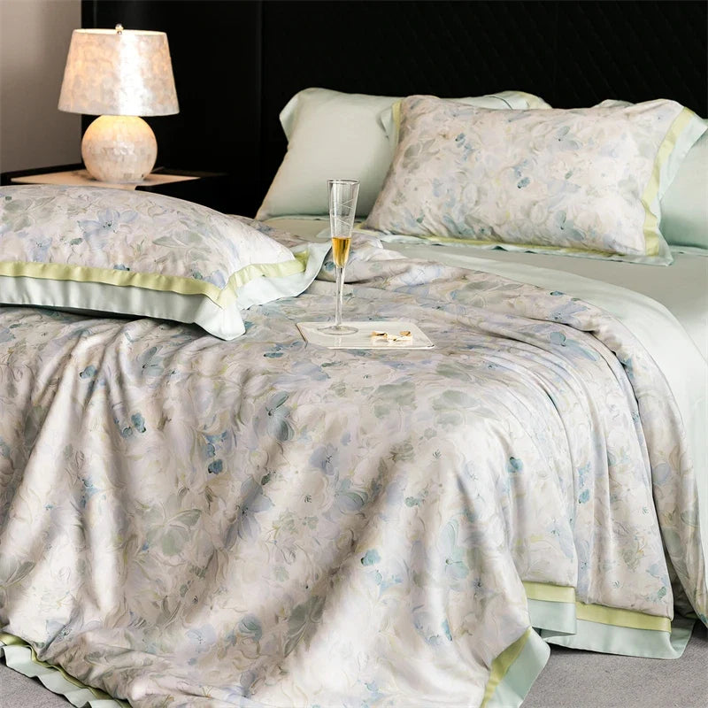 82% lyocell, 8% silk and 10% nylon soft silky flowers digital printing Bedding Set