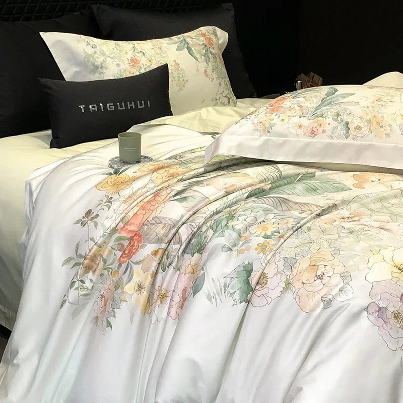 Premium 1000TC Egyptian Cotton Flowers Plant Prints Spring Summer Bedding Set