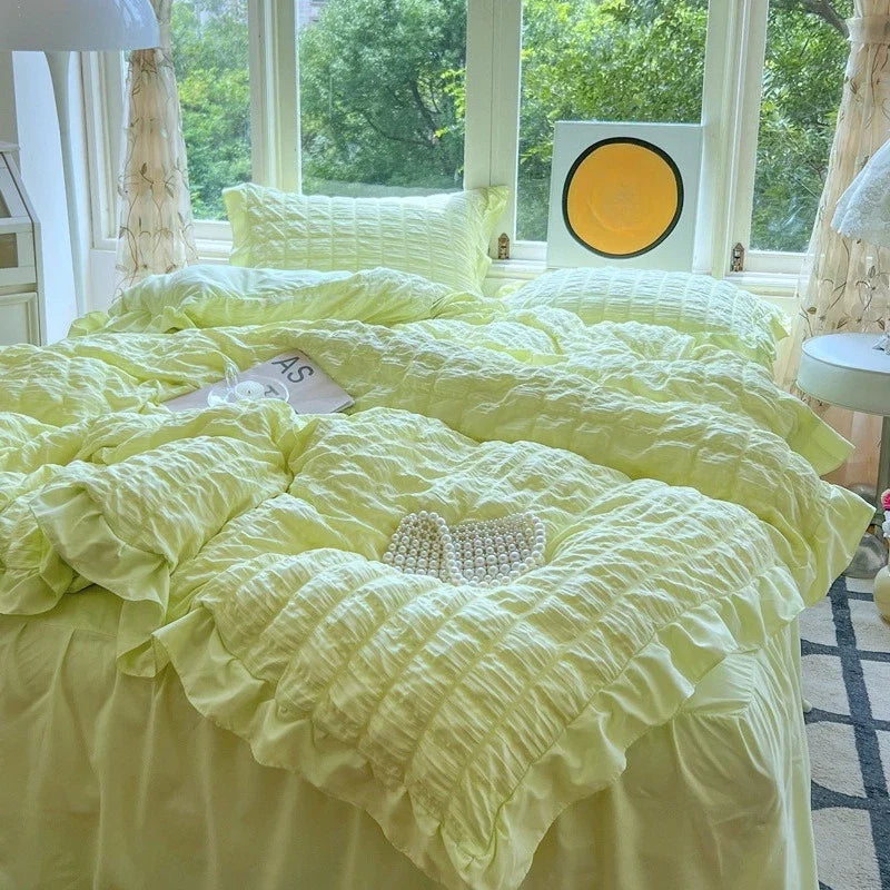 Japanese Seersucker Queen Quilt Cover Set 3/4 Pcs Soft Washed Bedding Set