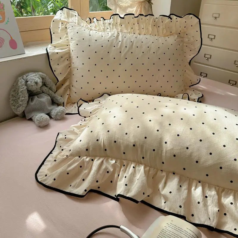 3/4Pcs Korean Princess Style Polka Dots Bedding Set