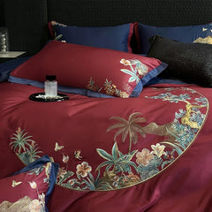 4Pcs Luxury Chinese Style Flowers Embroidery Bedding Set
