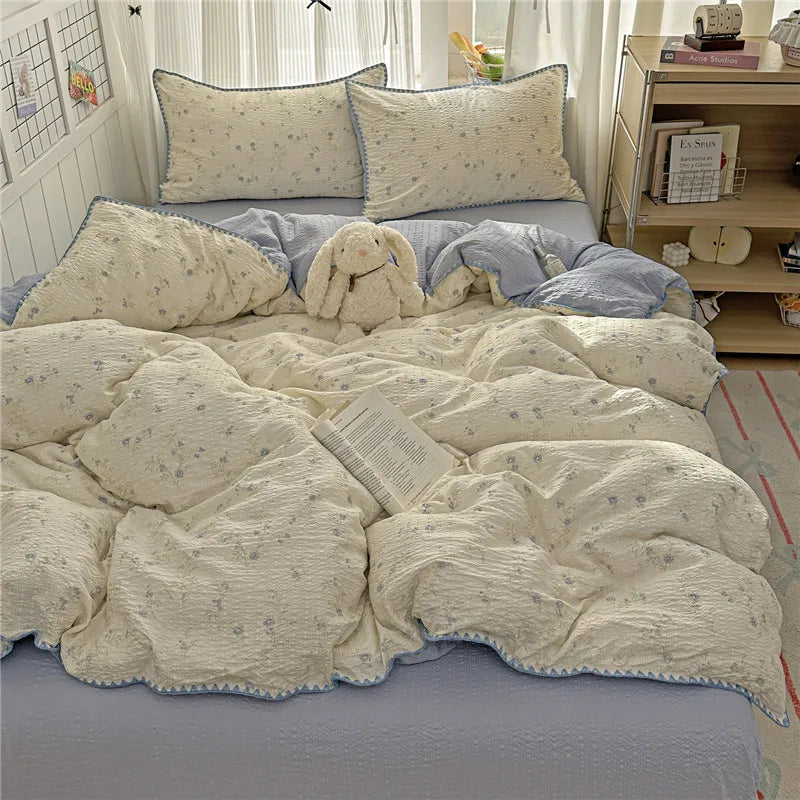 3/4Pcs Skin-friendly Soft Pleated Yarn Bedding Set