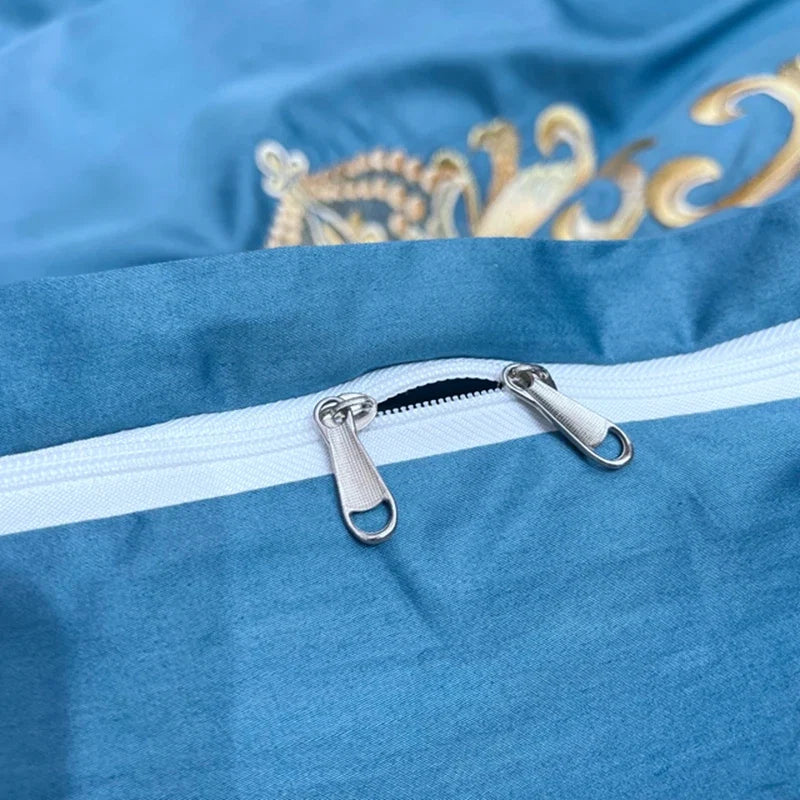 100% Cotton Golden Crown Embroidery Luxury Bedding Set