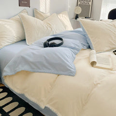 3 Pcs Simple Solid Color Quilt Cover Set with Pillowcases Stitching Design King Queen Size Bedding Set
