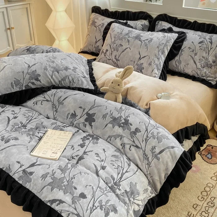 French Style Korean Lace Milk Velvet Bedding Set