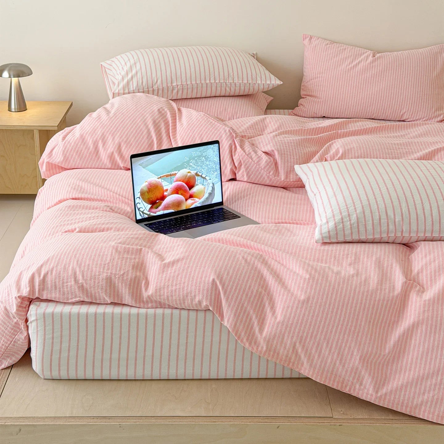 Japanese Blue Striped 100% Cotton Duvet Cover Set Queen King Bedding Set