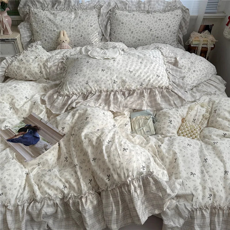Korean Princess Style Floral Ruffles Bedding Set