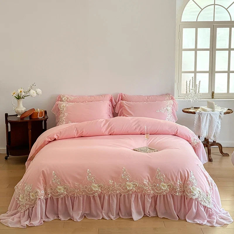 Elegant Lace Rose Embroidery Bedding Sets