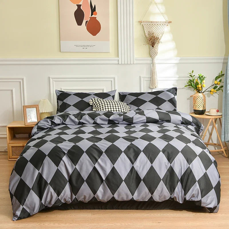 Printed Quilt Cover Set Quilt cover with Pillowcases 3PCS sets plaid Comforter cover queen king twin size for double single bed