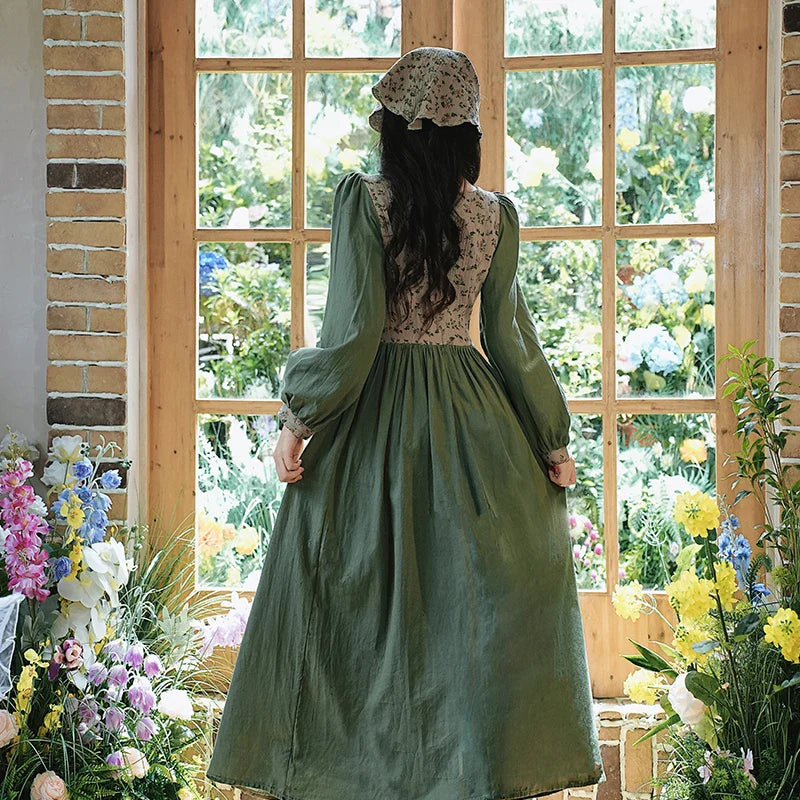 Sunflower Garden Cottagecore Dress with Headscarf