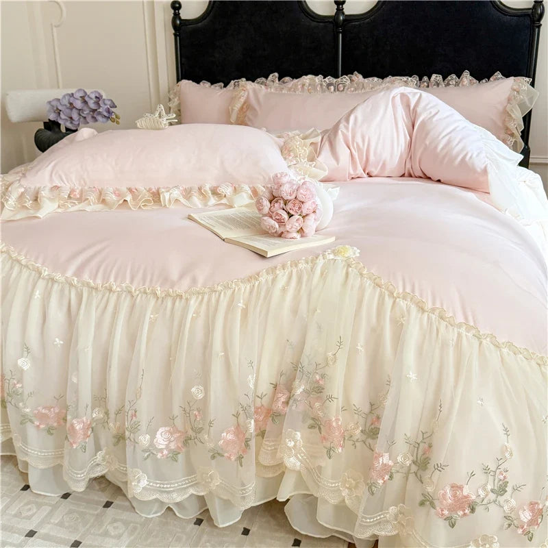 4Pcs Princess Wedding Bedding Set