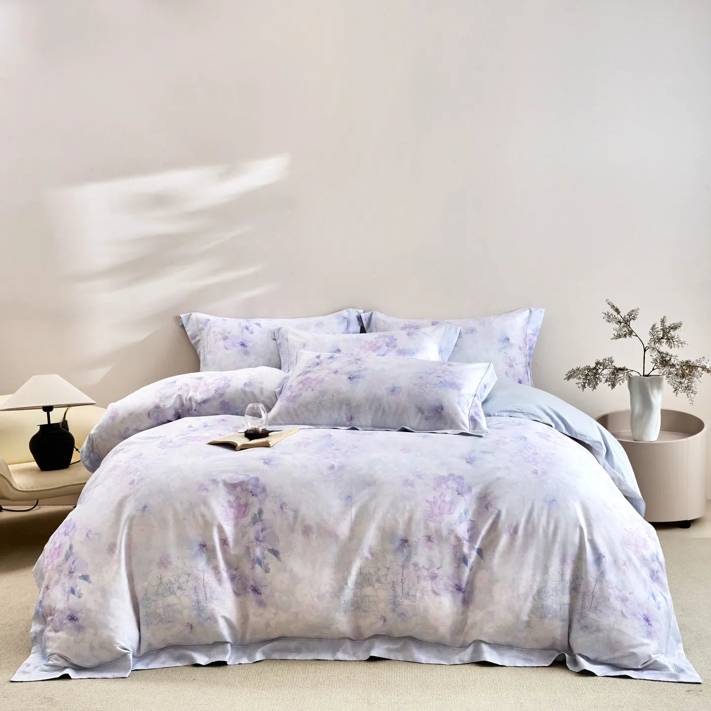 600TC Egyptian Cotton Flowers Print Queen King Size Luxury Bedding Set