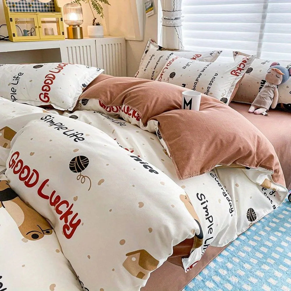 Cute Boys Duvet Cover Set with Zipper Girls Flat Bed Sheet Pillowcases No Filler Double Queen Size Adult Kids Bedding Linens