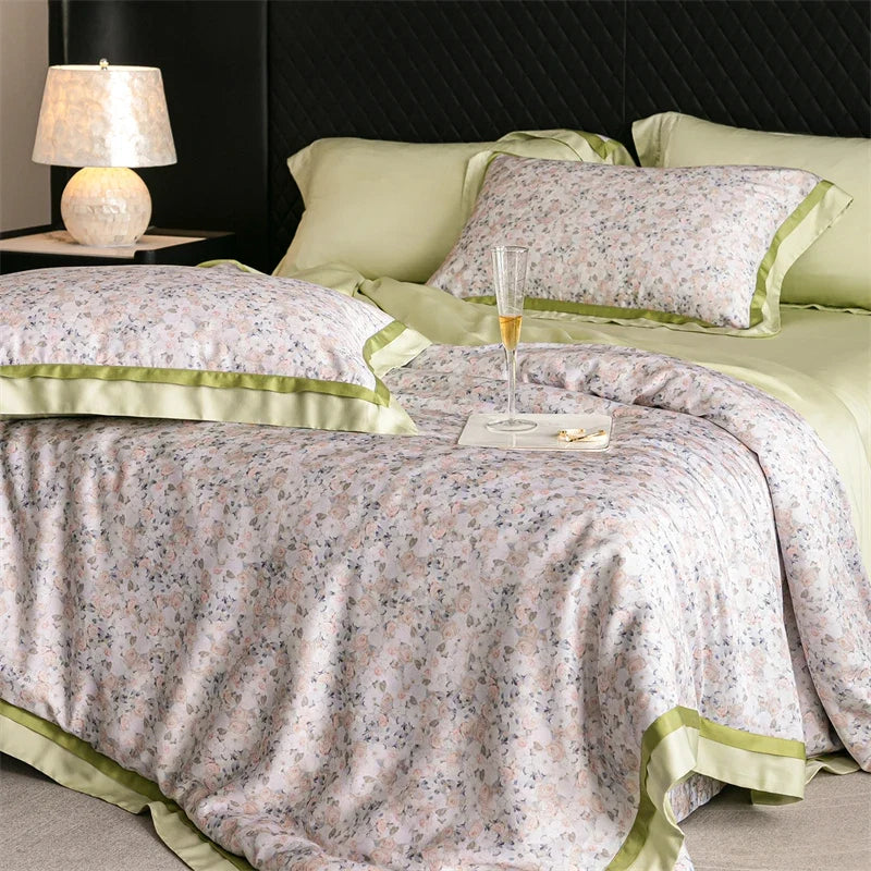 82% lyocell, 8% silk and 10% nylon soft silky flowers digital printing Bedding Set