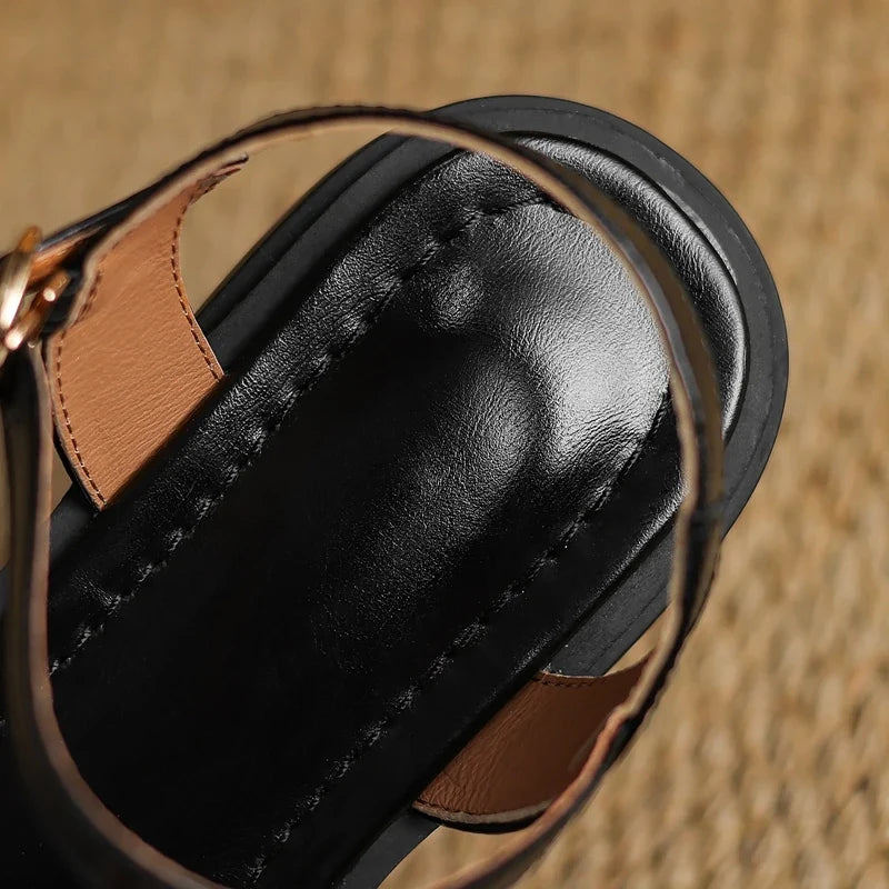 Leather Cowhide Elastic Belt Buckle Low Heel