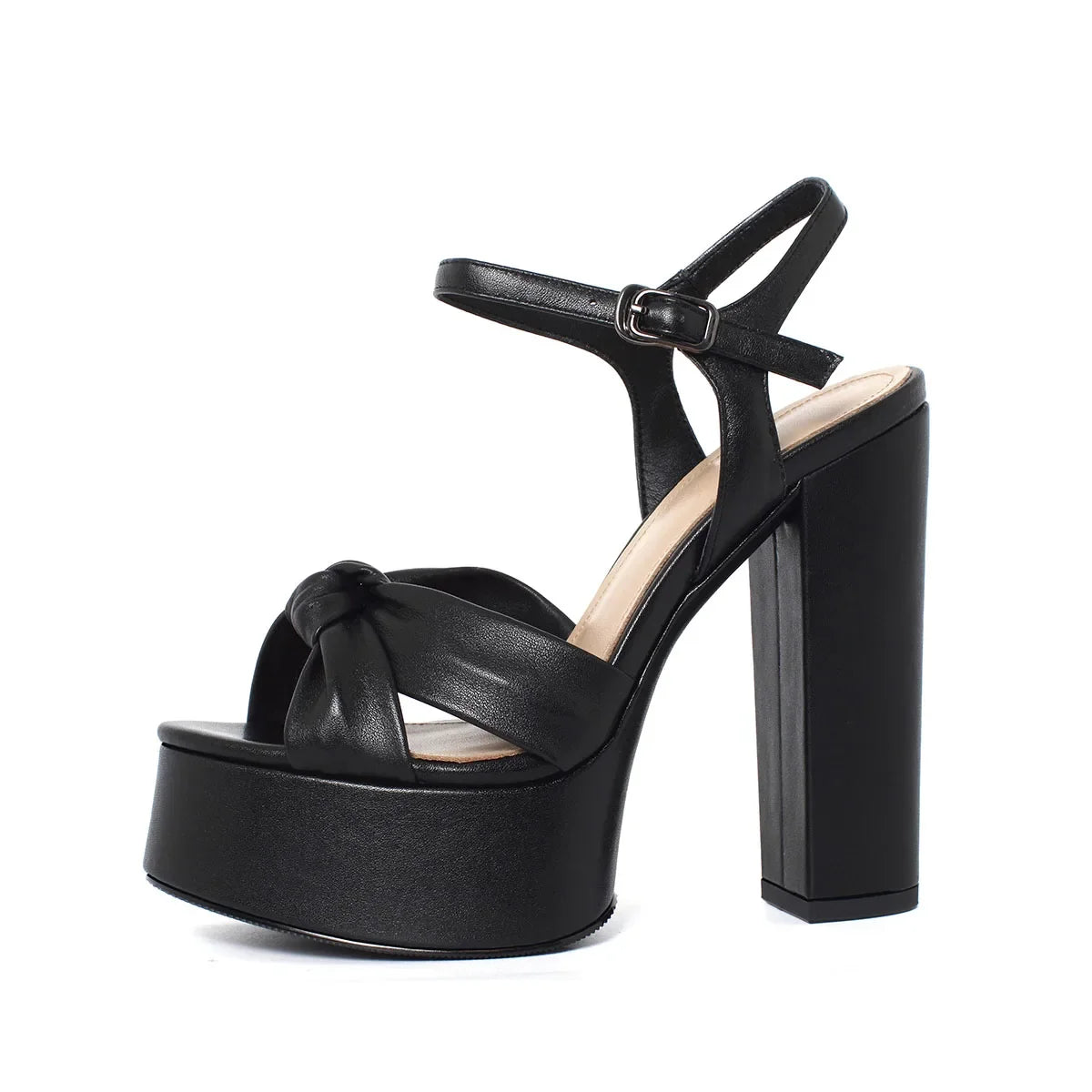 black cowhide platform bowknot round toe Super high Heel