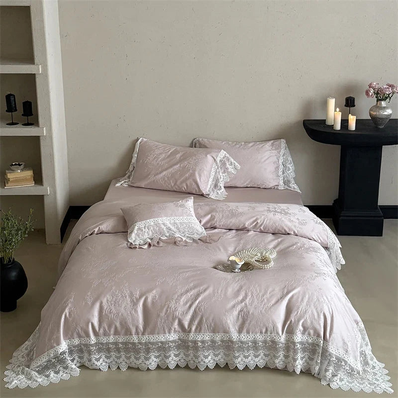 Vintage Embossed Jacquard Lace Edge Luxury Bedding Set