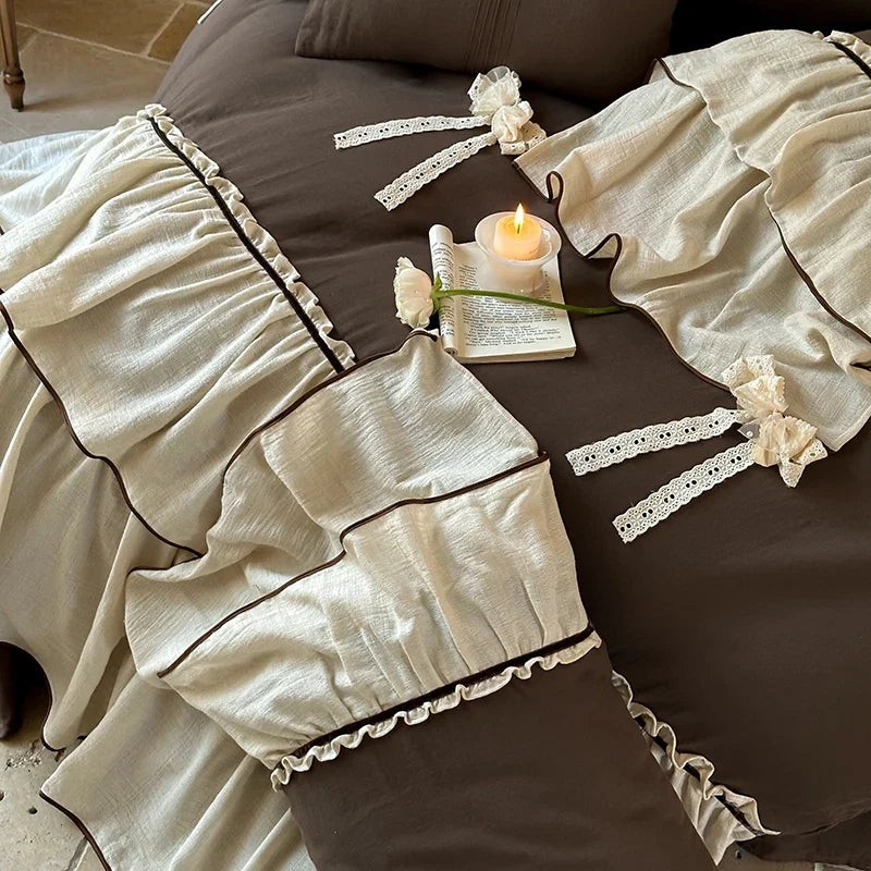 Vintage Double Layer Bow Princess Bedding Set