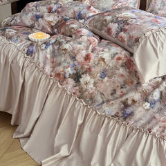 Flowers Print Large Ruffles Princess Bedding Set