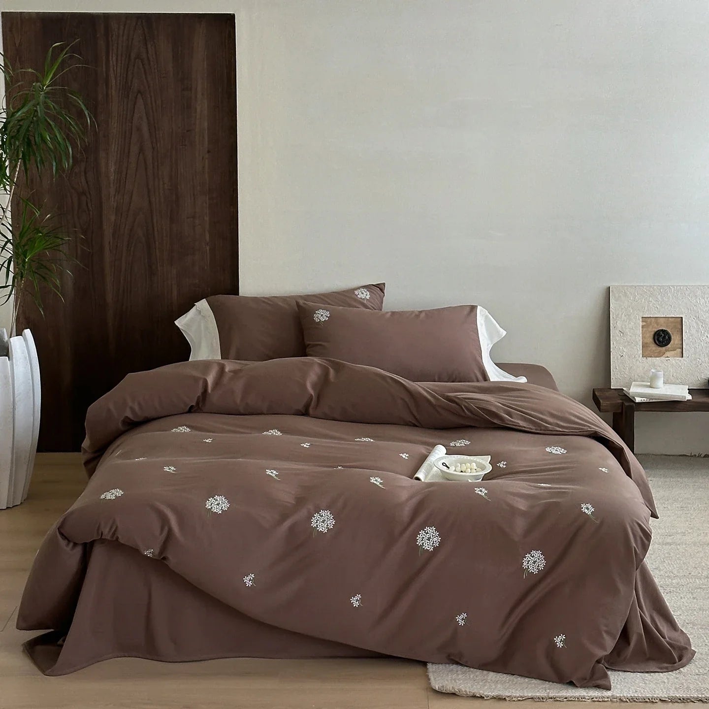 Flowers Embroidery Washed Cotton Soft Bedding Set