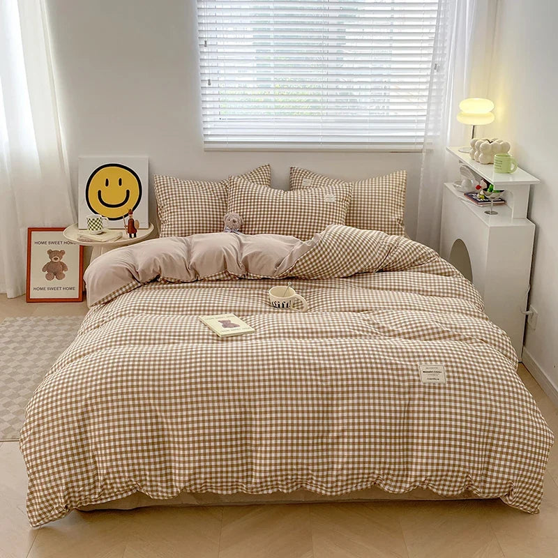 Japanese Style Blue Check Bedding Set