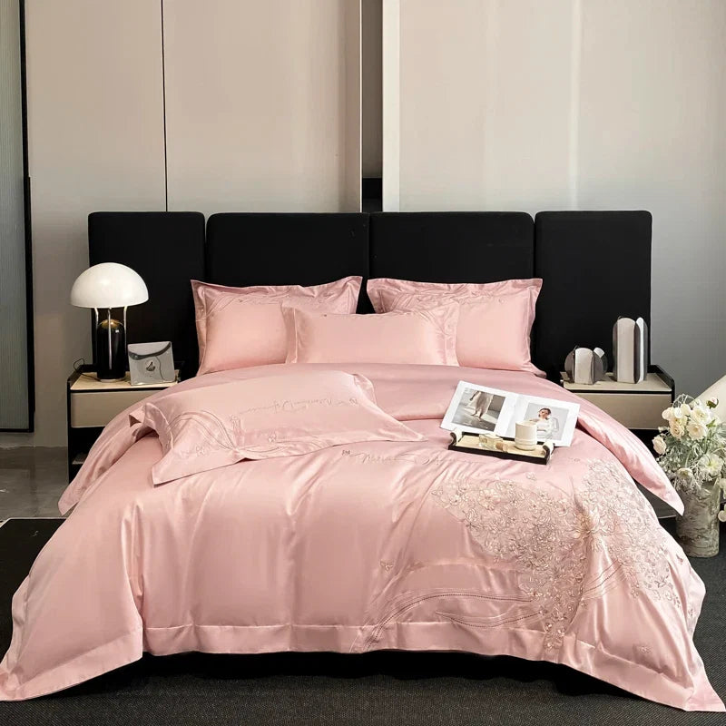 100% Cotton Chic Butterfly Flowers Embroidery Luxury Bedding Set