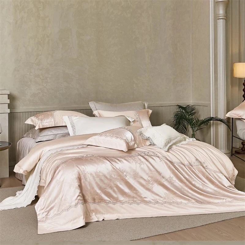 1000TC Egyptian Cotton Soft Silky Satin Jacquard Embroidery Luxury Bedding Set