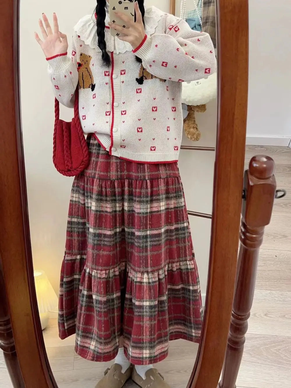 Plaid Wool Tiered Cottagecore Skirt