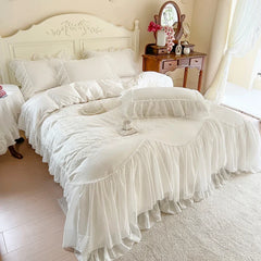 4/6Pcs White Pink Princess Wedding Bedding Sets