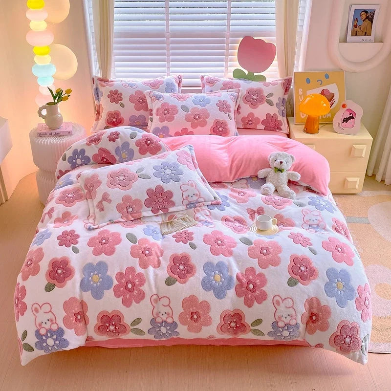 Winter Thicken Warm Short Plush Duvet Cover King Double Queen Size Double-side Coral Fleece Quilt Cover Not Including Pillowcase