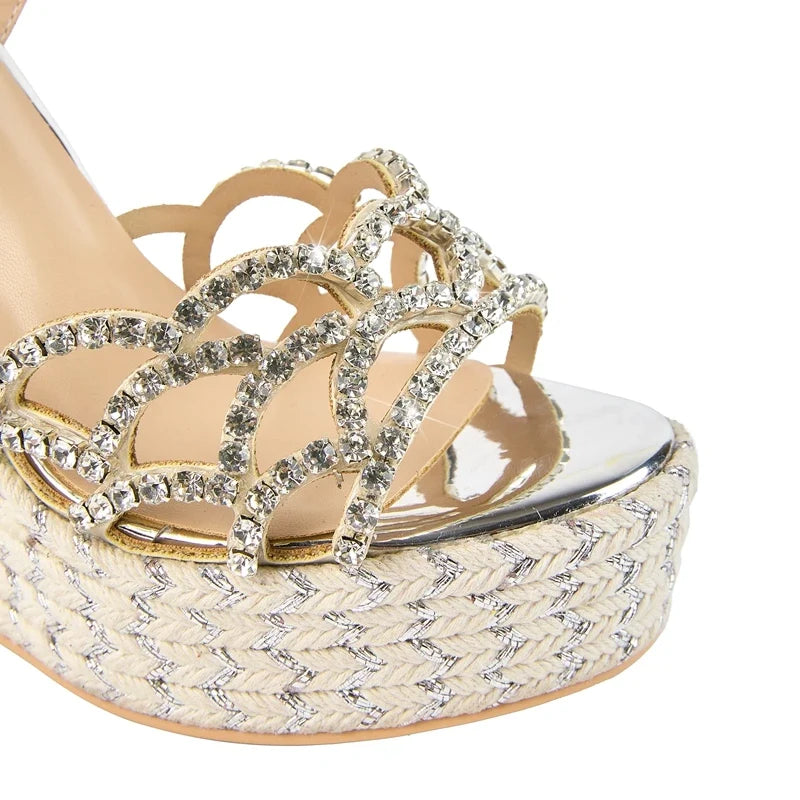 Round Toe Thick Sole With Diamond Inlaid High Heels