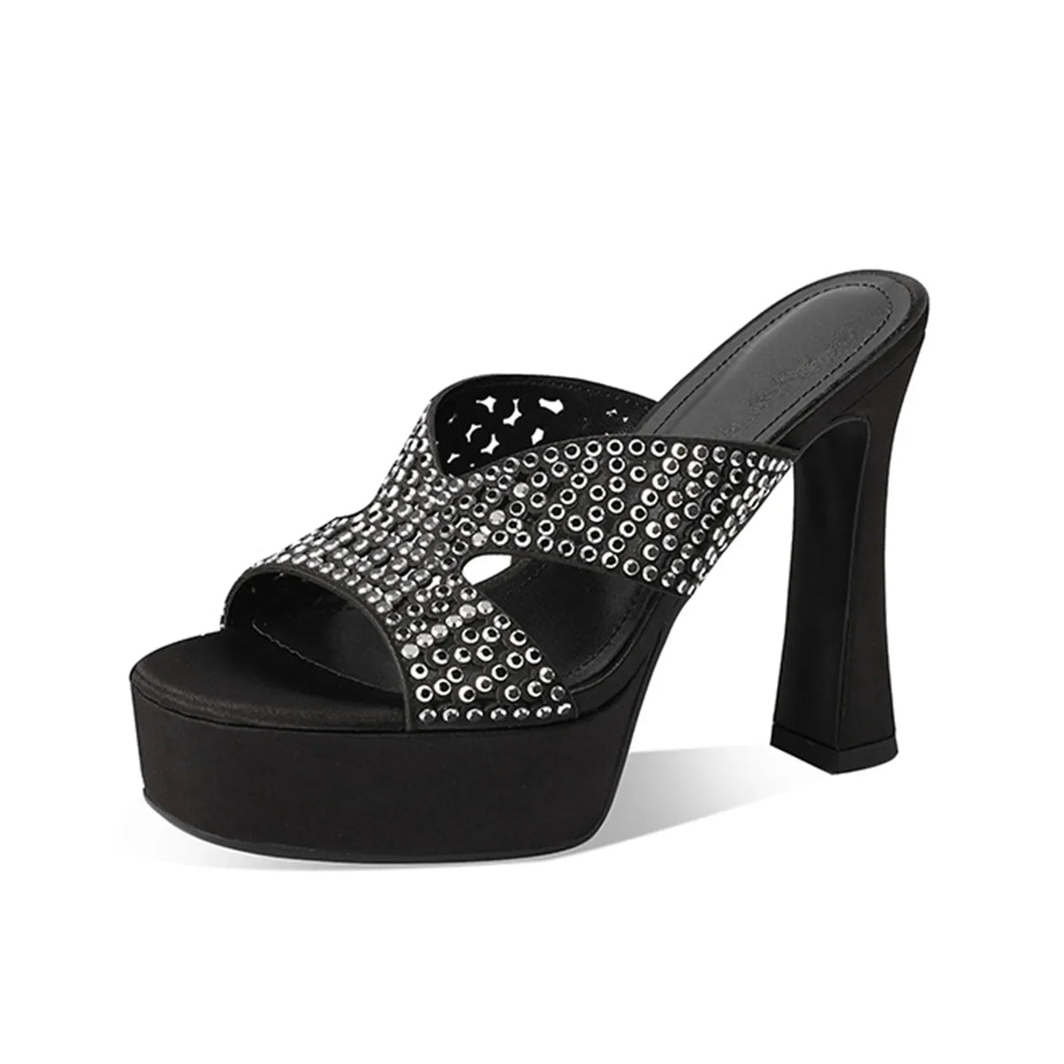 Platform Silk Hollow Peep Toe Slipper Round Toe Super High Heel