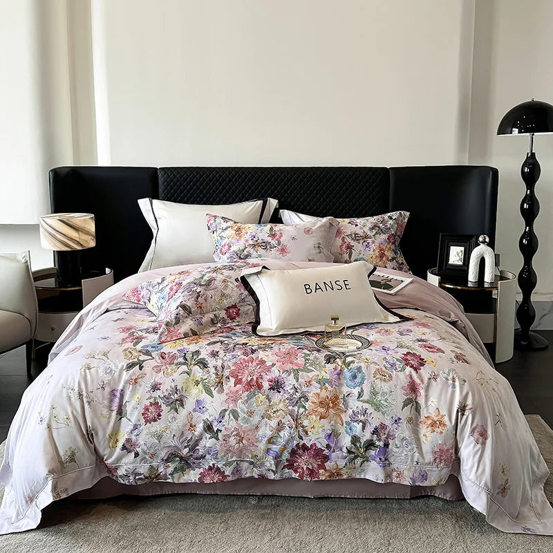 Premium 1000TC Egyptian Cotton American Oil Painting Style Flower Print Bedding Set