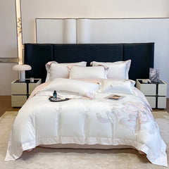 100% Egyptian Cotton Flowers Embroidery Luxury Bedding Set