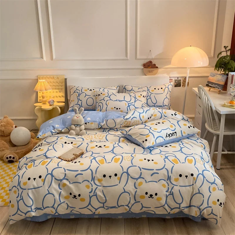 Spring 100% Cotton Duvet Cover Set Fashion Floral Printed Queen Bedding Set