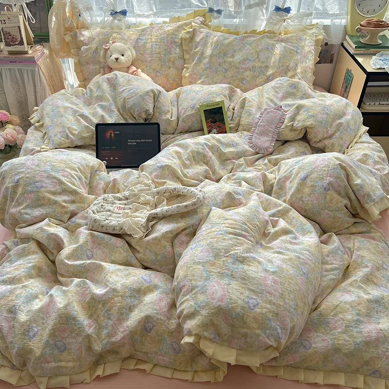 Korean Style Lace Ruffle Bedding Set