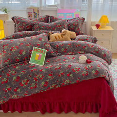 Winter Velvet Quilt Duvet Cover Suit Soft Plush Comforter Cover Queen King Bedding Set