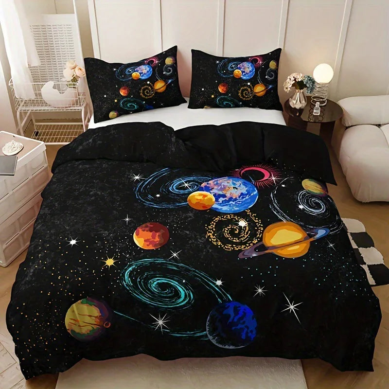 Universe Duvet Set with Pillowcase Planet Galaxy Printed Boys Girls Custom Made Digital Printed 3-Piece No Bed Sheet Bedding Set