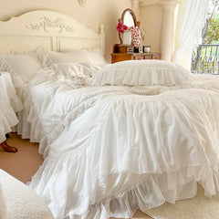 4/6Pcs White Pink Princess Wedding Bedding Sets
