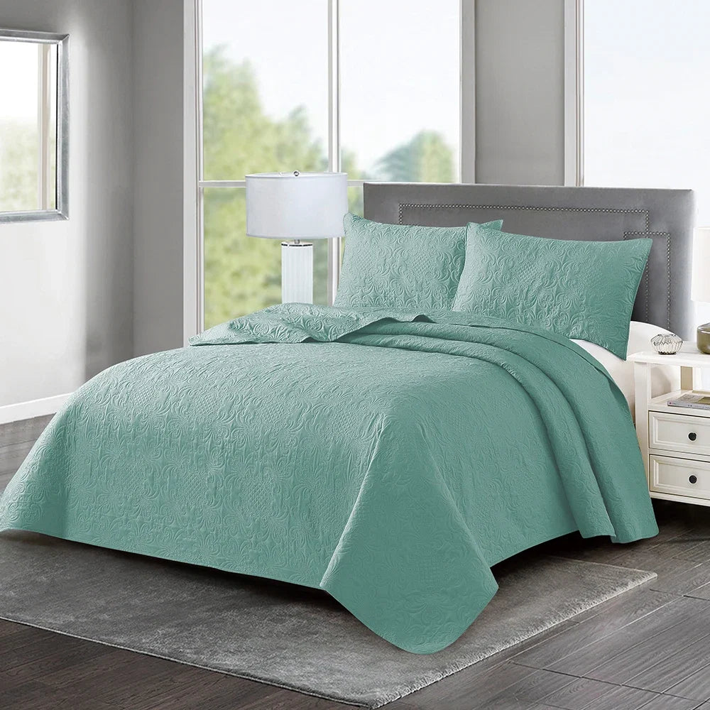 3pcs Luxury Quilted Microfiber Bedspread Coverlet Bedding Set