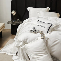1000TC Lyocell Cotton Hollow Flowers Wide Edge Luxury Bedding Set