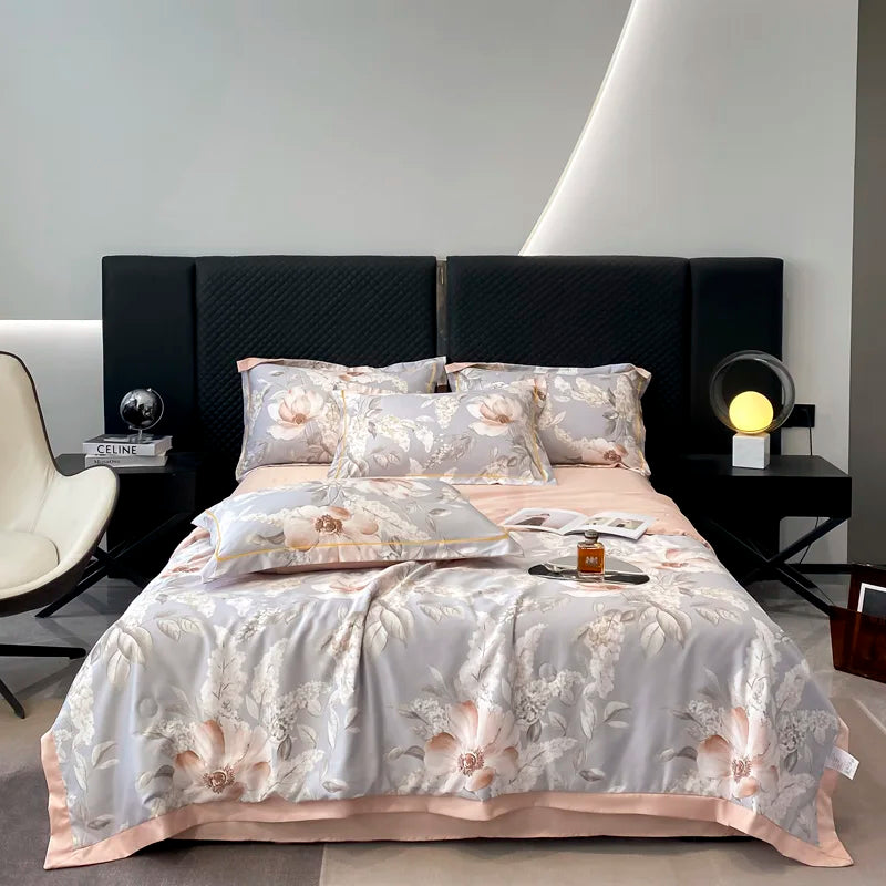Summer Printed Quilt Set with Pillowcase Washed Cotton Bedding Set